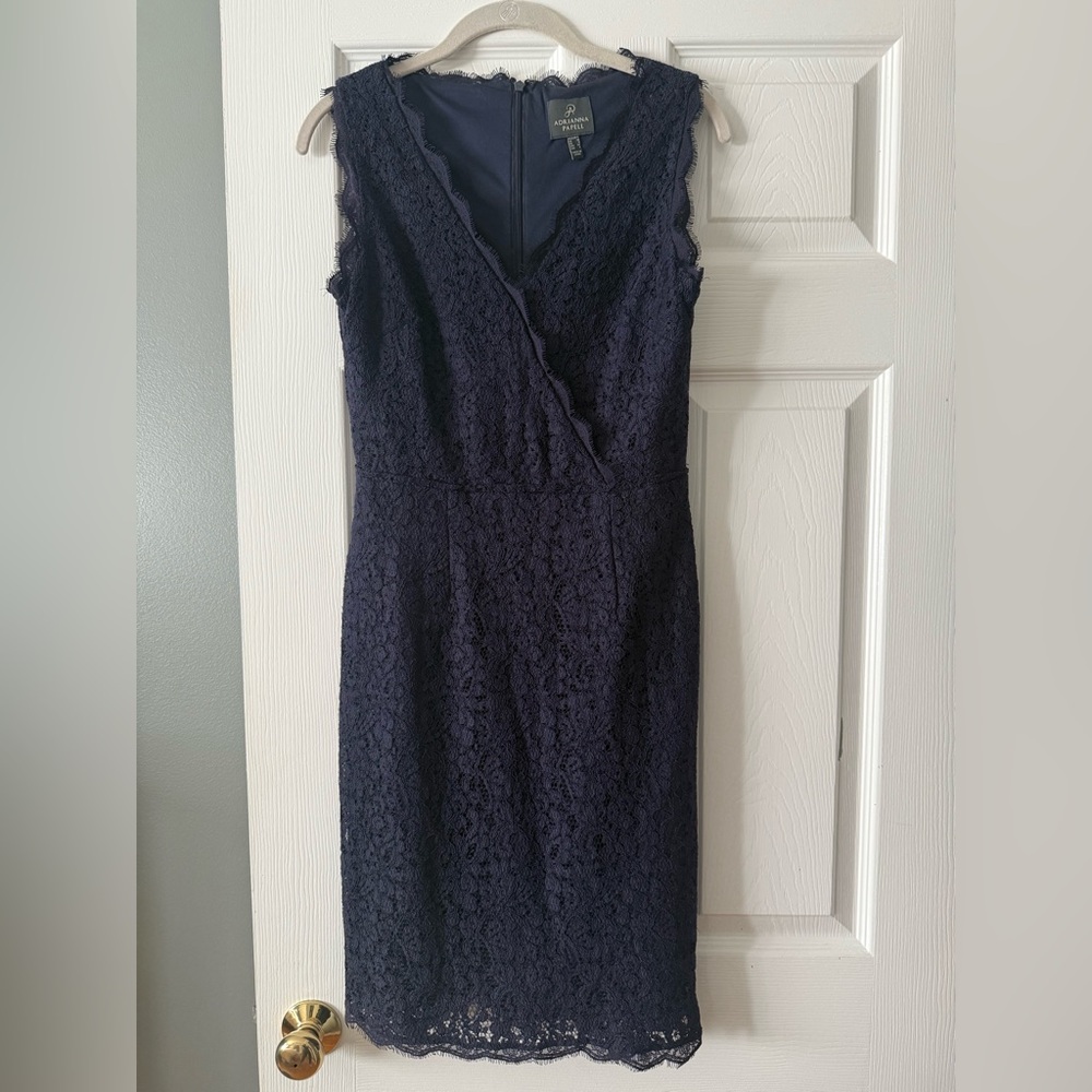 Adrianna Papell Navy Lace Midi Dress